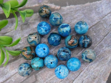 Set of Blue and Brown Gemstone Beads With Drilled Holes