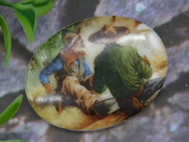 Oval Stone with Cowboy Scene Artwork