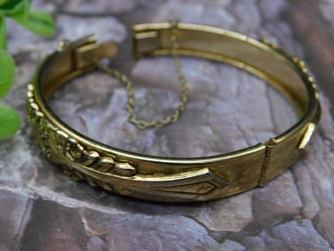 Whiting & Davis Hinged Gold-Tone Bracelet with Safety Chain