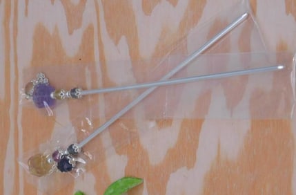 Two Decorative Silver Metal Hair Pins ROCK STONE LAPIDARY SPECIMEN