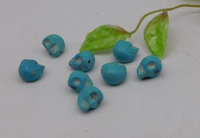 Set of Small Blue Skull Shaped Beads ROCK STONE LAPIDARY SPECIMEN