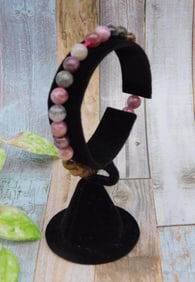 Multicolored Stone Bead Bracelet with Display Stand
