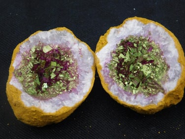 Geode Specimen with Purple, Gold, and Green Crystals