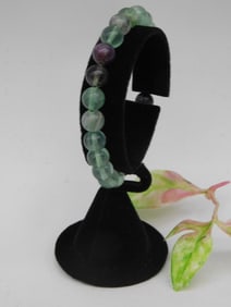 Elastic Gemstone Bead Bracelet With Green and Purple Beads ROCK STONE LAPIDARY SPECIMEN