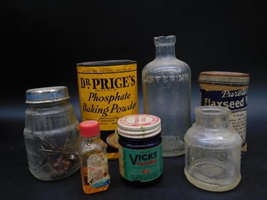 Collection of Vintage Glass Bottles and Cans