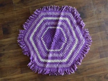 Handmade Purple and White Hexagonal Crochet Rug