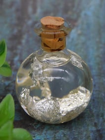 Small Glass Bottle Containing Real Silver Flakes Rock Stone Lapidary Specimen