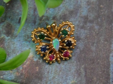Gold-Tone Butterfly Brooch with Gemstone Accents