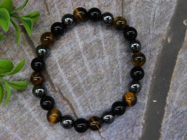 Tiger?s Eye and Black Bead Stretch Bracelet
