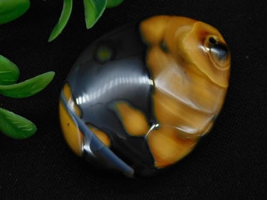 Polished Agate Gemstone with Yellow and Black Swirls
