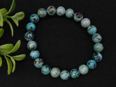 Turquoise and Black Beaded Stretch Bracelet
