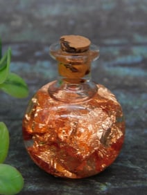 Decorative Glass Bottle with Copper Rock Stone Lapidary Specimen