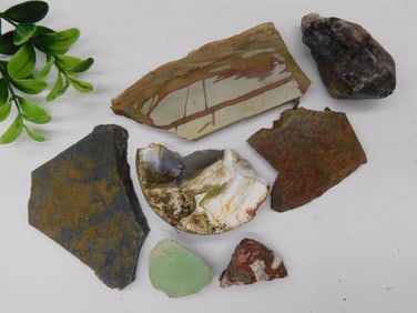Assorted Rock and Mineral Specimens, 7 Pieces Total Rock Stone Lapidary Specimen
