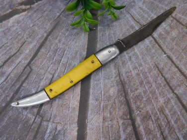 Folding Pocket Knife with Yellow Handle and Steel Blade
