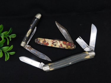 Lot of Three Folding Pocket Knives with Assorted Handles