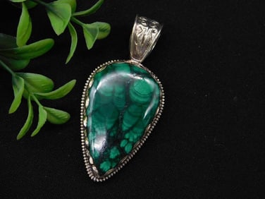 Malachite Pendant with Decorative Bail ROCK STONE LAPIDARY SPECIMEN