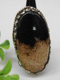 Petrified Palm Wood Adjustable Stone Ring with Intricate Tooling