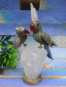 CARVED STONE BIRDS ON QUARTZ ROCK STONE LAPIDARY SPECIMEN