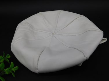White Leather Beret Hat with Fabric Lining