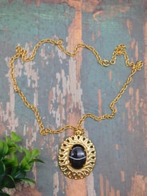 BANDED AGATE PENDANT ON CHAIN NECKLACE ROCK STONE LAPIDARY SPECIMEN