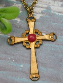 STONE CROSS PENDANT ON CHAIN NECKLACE ROCK STONE LAPIDARY SPECIMEN