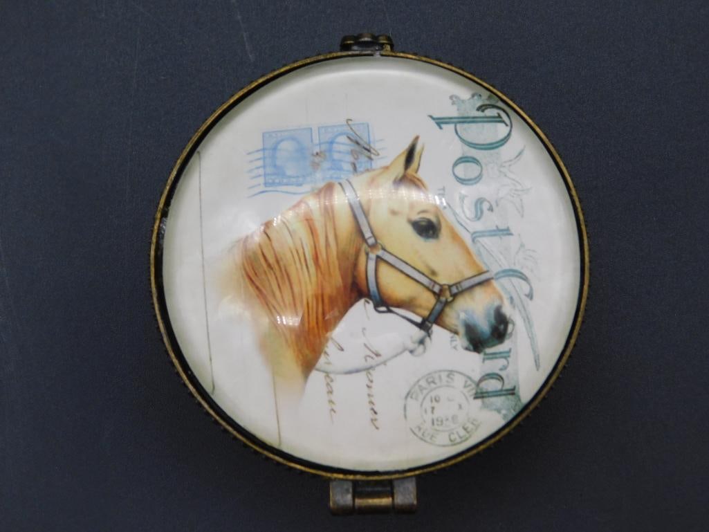 HORSE POSTCARD TRINKET BOX VINTAGE ANTIQUE: HORSE POSTCARD TRINKET BOX VINTAGE ANTIQUE