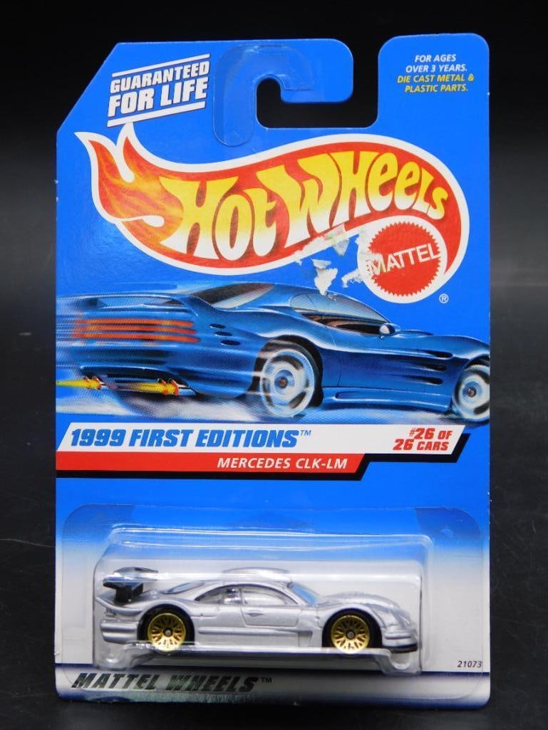 1999 Hot Wheels First Editions Mercedes CLK-LM: 1999 Hot Wheels First Editions Mercedes CLK-LM die-cast vehicle, #26 of 26 in the series. Collector #926, unopened packaging in original card. Card features 'Guaranteed for Life' branding and detailed
