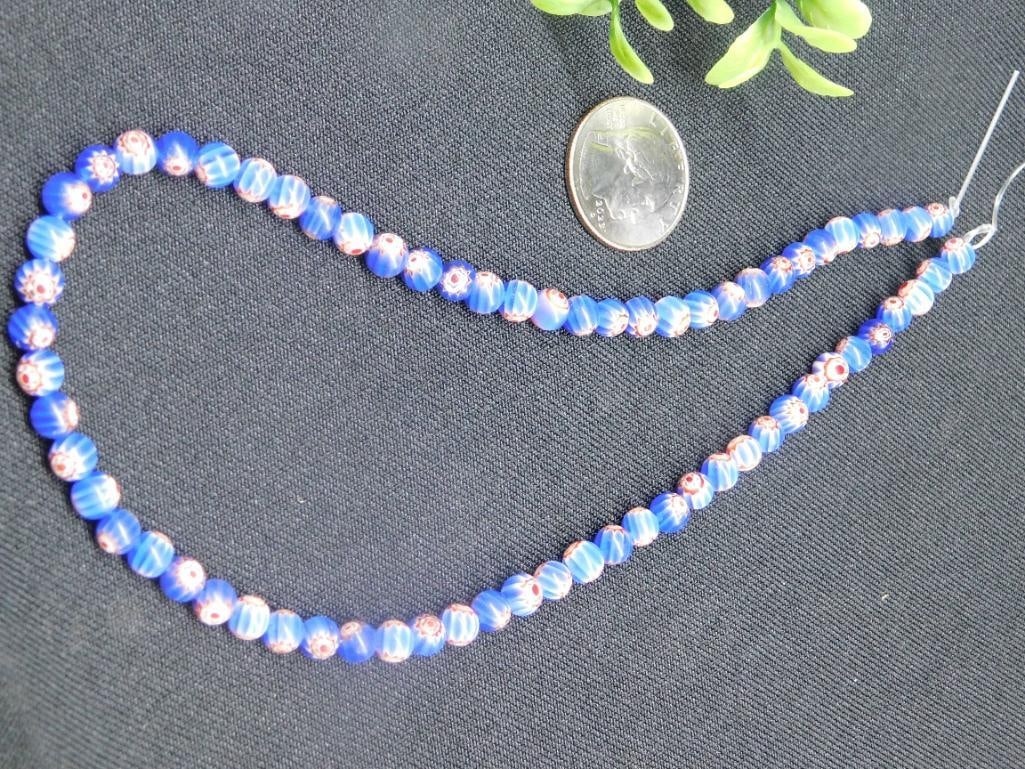 African Trade Beads Rock Stone Lapidary Specimen: African Trade Beads with Blue Flower Pattern