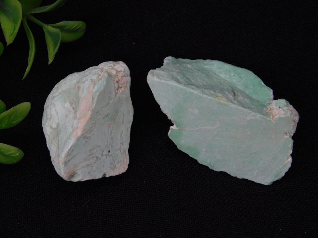 Two Green Rough Variscite Rock Specimens Rock Stone Lapidary Specimen: Includes two green rough Variscite specimens. | - Combined weight of 39 grams. | - Suitable for collection, display, or crafting purposes. | - Photographed with a U.S. quarter for size reference. | - 