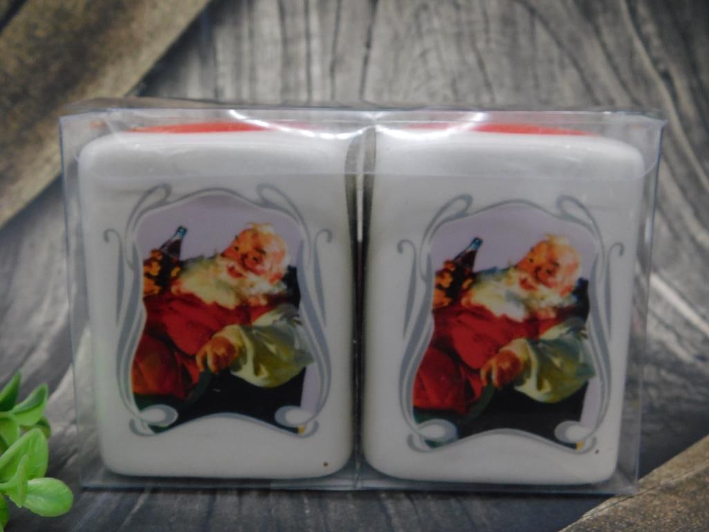 Coca-Cola 75th Anniversary Santa Salt and Pepper Set: - Coca-Cola branded salt and pepper shaker set featuring Santa Claus design. | - Part of the 75th-anniversary collector's series. | - Item is factory-sealed with original Coca-Cola Grand Marque sticke
