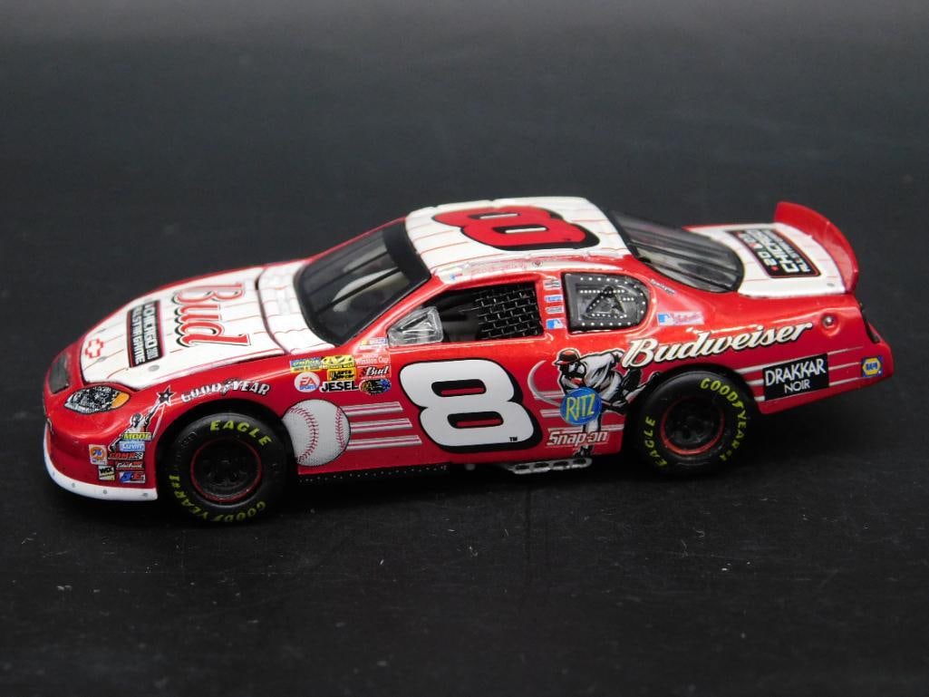 2003 Budweiser MLB All-Star Game Die-Cast Car by RCCA: Limited edition 2003 Budweiser MLB All-Star Game die-cast car (1:24 scale model) by RCCA Elite. Features car number 8 with authentic logos and detailing. Mounted to a base via a specialized screw. Inc