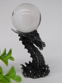 Dragon-Shaped Crystal Ball Holder With Quartz Sphere Rock Stone Lapidary Specimen