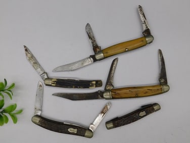 Lot of Six Folding Pocket Knives with Mixed Handles