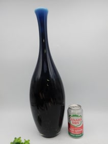 MCM Mid-Century Modern Tall Ombre Blue and Black Glass Vase