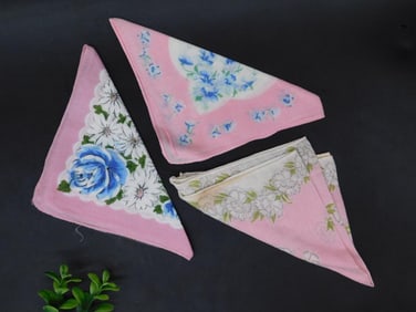 Set of Floral Handkerchiefs in Pink and White Tones