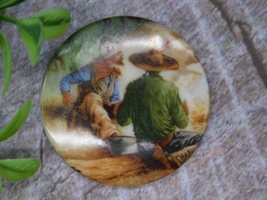 Round Pendant with Rustic Cowboy Scene Design