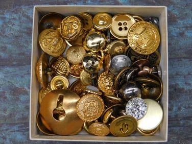 Box of Assorted Decorative Metal Buttons