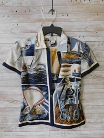 Short-Sleeve Nautical Themed Button-Up Shirt