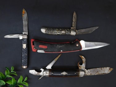 Lot of Five Folding Pocket Knives with Various Designs
