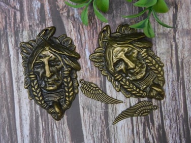Pair of Brass Native American Chief Pendants