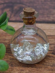 Miniature Glass Bottle With Silver Foil Flakes ROCK STONE LAPIDARY SPECIMEN