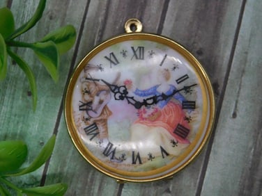 Gold-Tone Locket with Painted Design and Roman Numeral Face