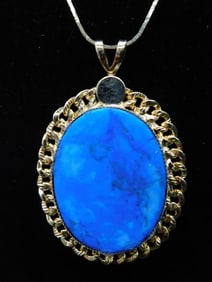 Gold and Blue Pendant Necklace With Chain