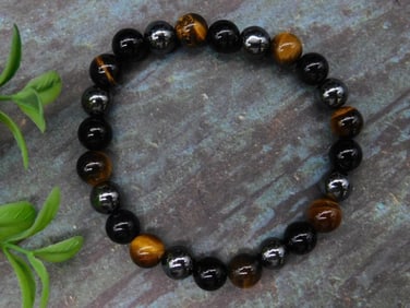 Tiger?s Eye and Hematite Bead Stretch Bracelet