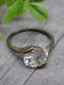 Gold-Tone Ring With Clear Stone, Size 9
