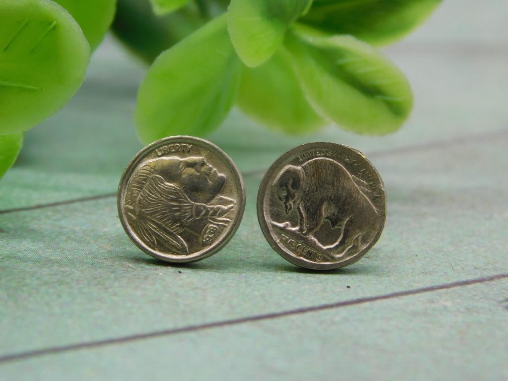 STERLING SILVER BUFFALO NICKLE MINI COIN EARRINGS (1 of 3)