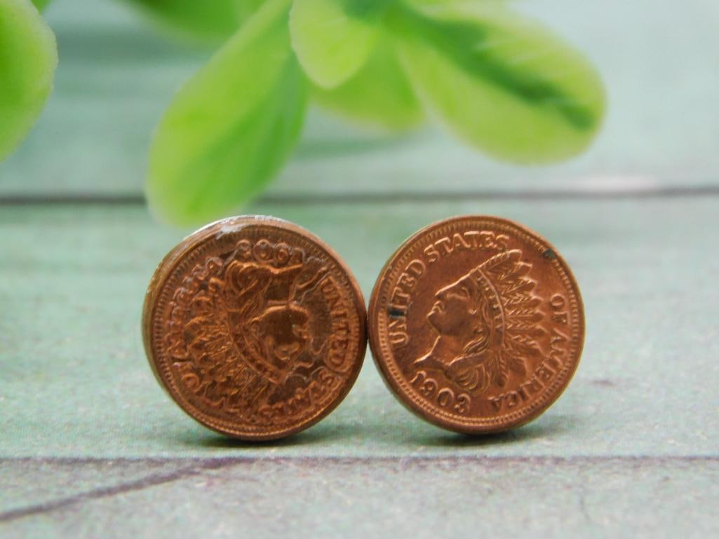 MINI COIN PENNY EARRINGS VINTAGE ANTIQUE: MINI COIN PENNY EARRINGS VINTAGE ANTIQUE