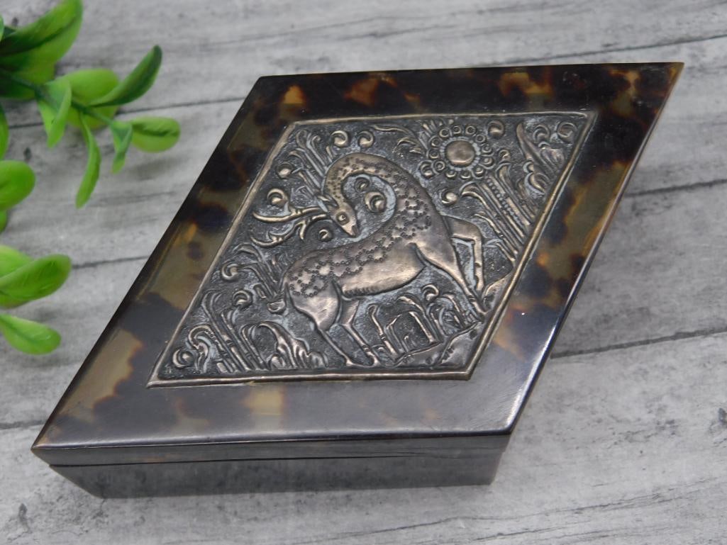 TORTOISESHELL GIRAFFE DIAMOND SHAPED NESTING BOXES VINTAGE ANTIQUE (1 of 5)