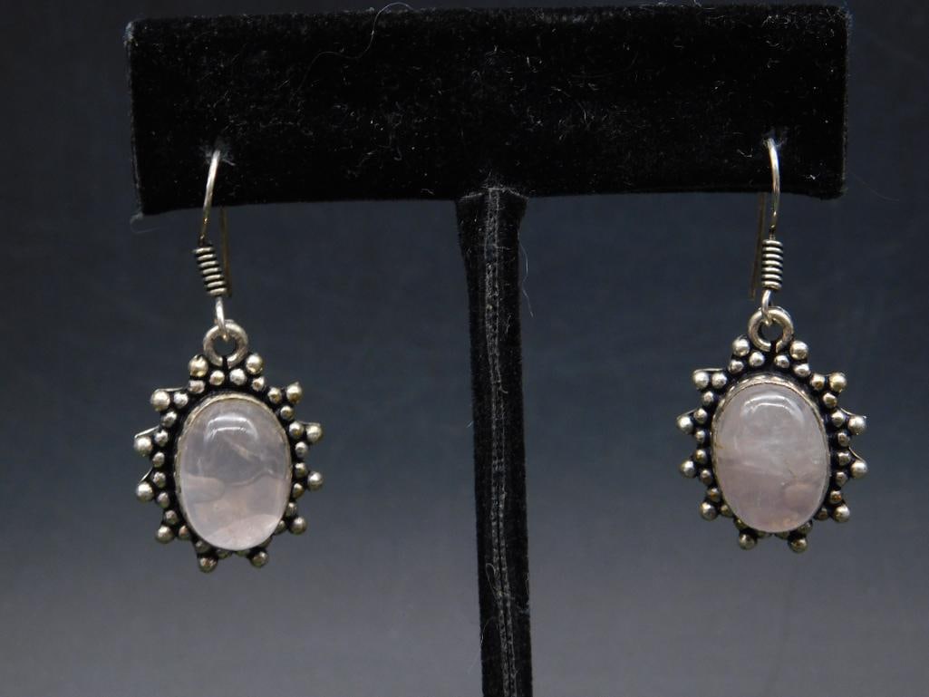 ROSE QUARTZ EARRINGS ROCK STONE LAPIDARY SPECIMEN: ROSE QUARTZ EARRINGS ROCK STONE LAPIDARY SPECIMEN