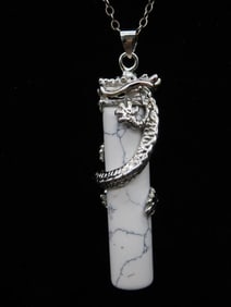 HOWLITE DRAGON PENDANT ON CHAIN NECKLACE